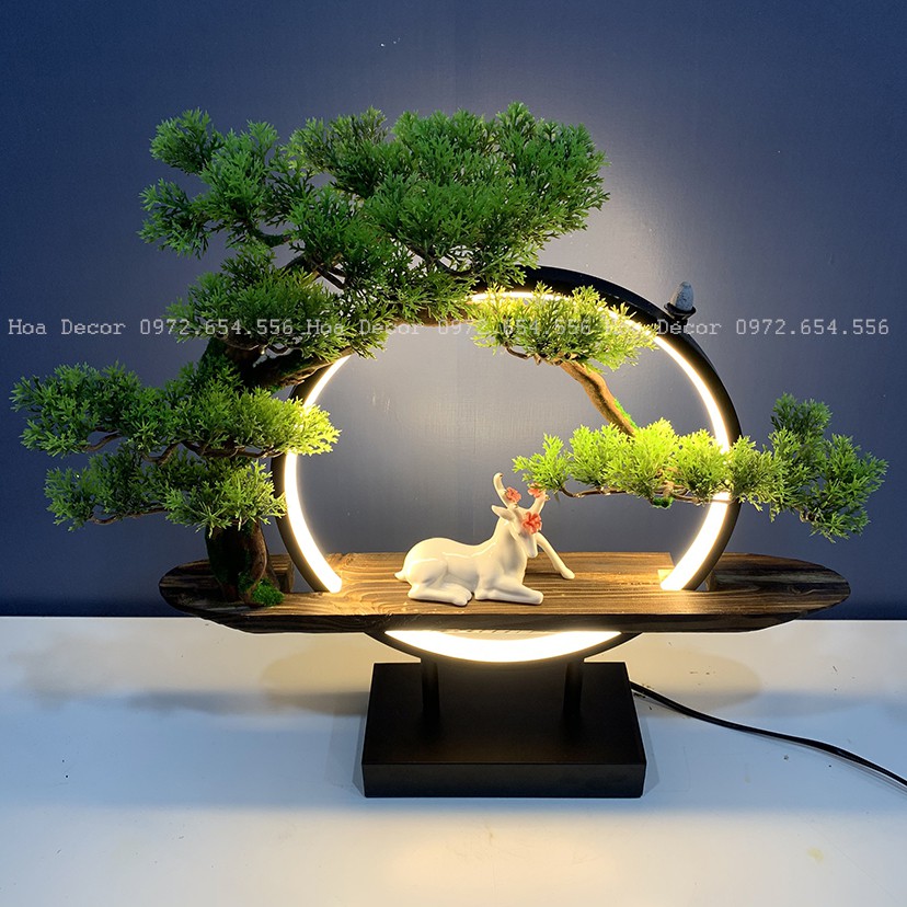 Bộ tiểu cảnh tượng hươu dưới bóng tùng có đèn led sáng sang trọng T72