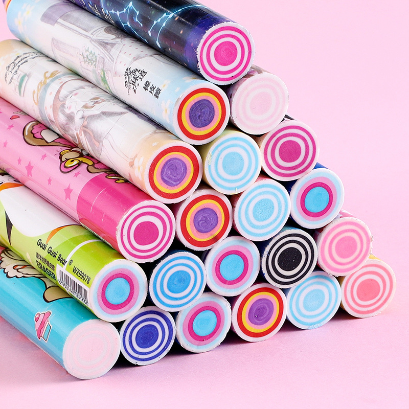 Cục gôm bút chì bằng nhựa họa tiết hoạt hình màu cầu vồng sáng tạo