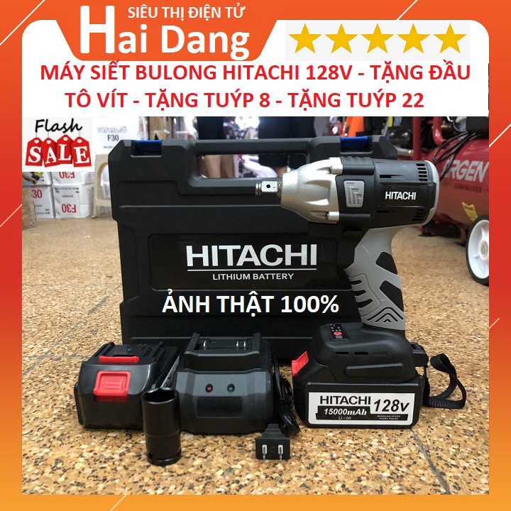 Máy Siết Ốc Bulong, Tặng Tuýp Vặn Vít Bắn Vít - Máy Hitachi 128V - 2 Pin Không Chổi Than