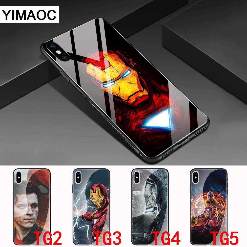 Ốp Điện Thoại Kính Cường Lực Hình Avengers Marvel Iron Man Cho Iphone 5 5S SE 2020 6 6S 7 8 Plus X P60