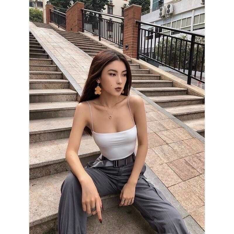 [Mã FASHIONT4WA2 giảm 10K đơn 50K] Áo croptop len tăm 2 dây cực chất