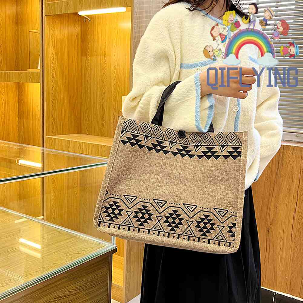 Túi Tote Đeo Vai Sức Chứa Lớn Họa Tiết Hình Học Cổ Điển Cho Nữ