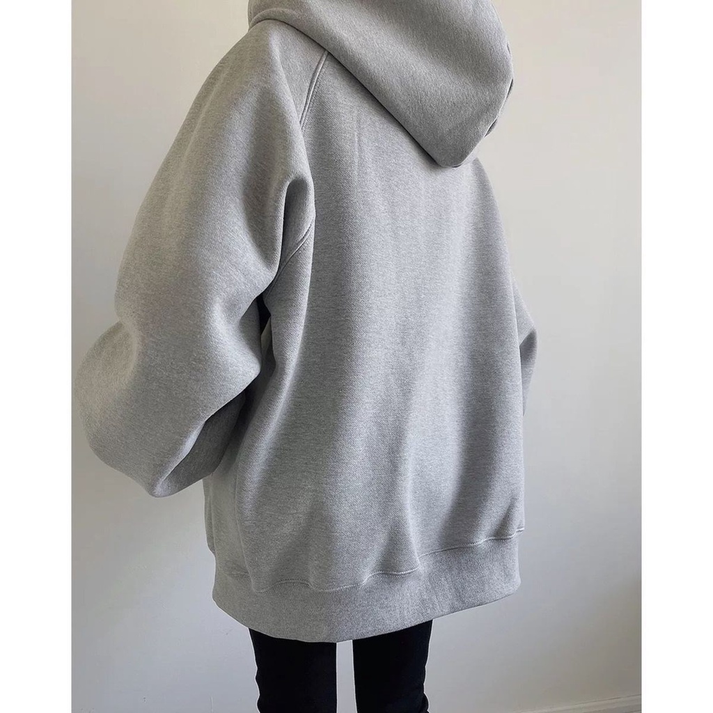 ÁO KHOÁC HOODIE NAM NỮ FORM RỘNG TAY PHỒNG XÁM TRƠN ,ÁO KHOÁC UNISEX TAY PHỒNG XÁM TRƠN