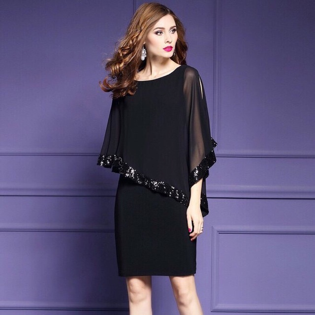 Ht-Đầm ôm body cổ thuyền đính kim sa cách điệu size M L XL 2Xlj