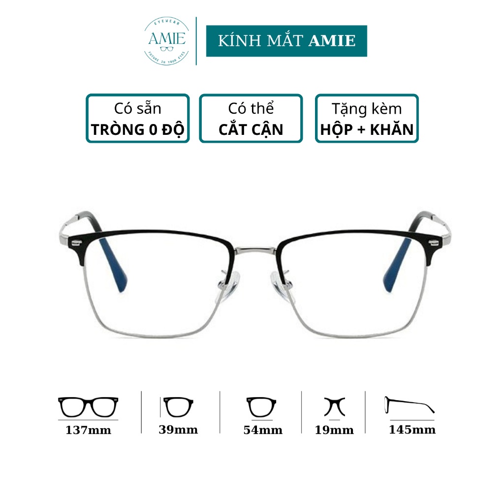 Gọng kính cận nam AMIE Eyewear mắt kính vuông gọng kim loại chắc chắn phụ kiện thời trang 9344