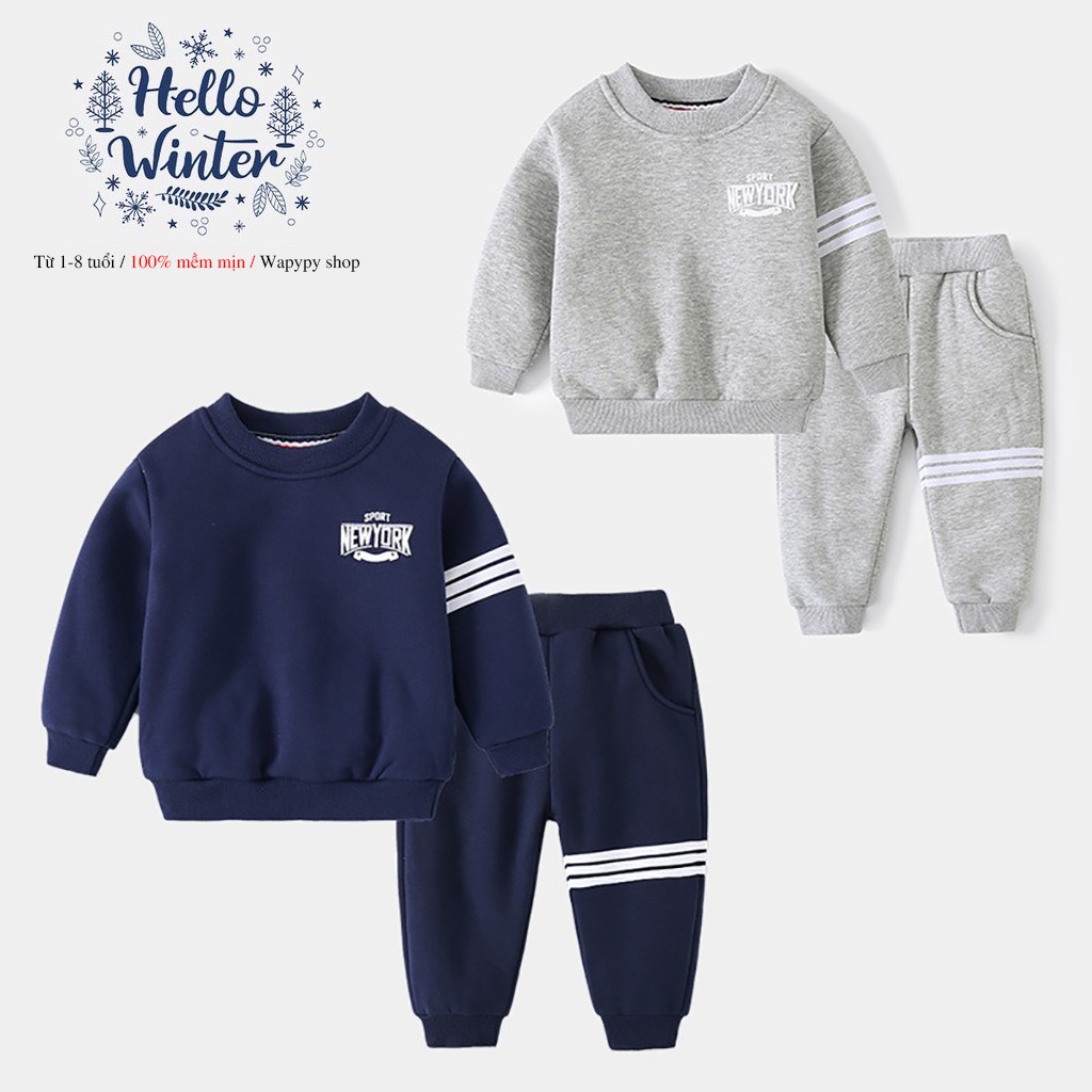 Bộ nỉ WELLKIDS lót nhung bé trai dài tay siêu ấm phong cách hàn quốc mẫu mới thu đông 2023
