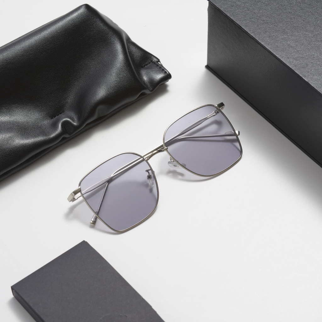 Kính râm 900 nam nữ thời trang oversized vuông to màu xám khói viền bạc - Bự Store