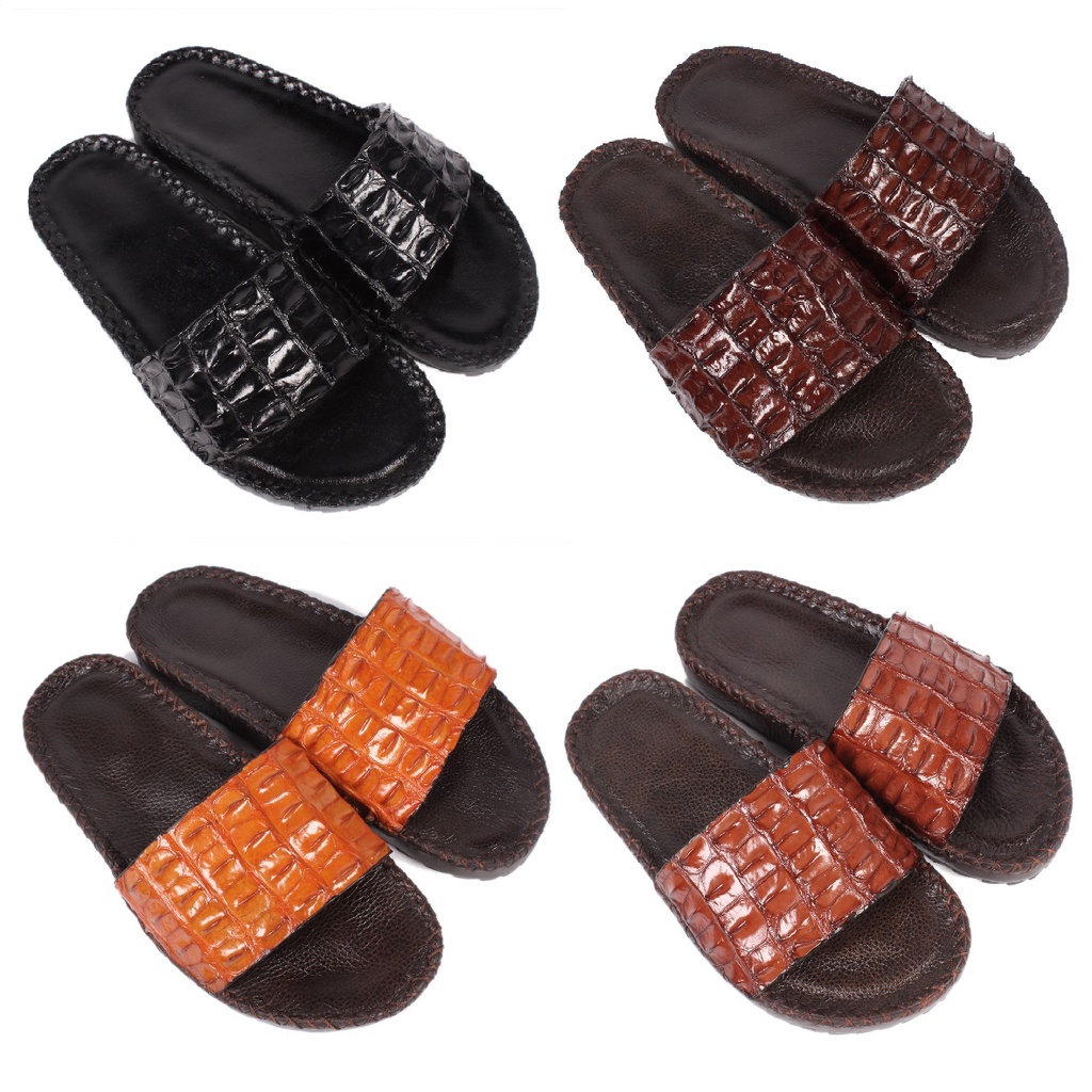 Dép nam Huy Hoàng da cá sấu quai ngang gai màu đen, nâu đất, vàng bò, nâu đỏ HP7264-65-66-67