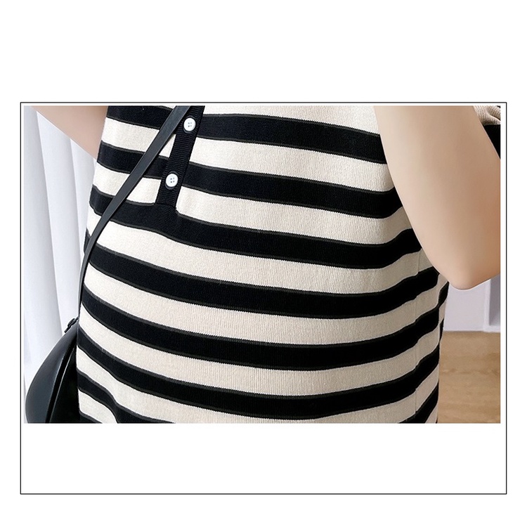 【ZHELIHANGFEI】 / Đầm Bầu Dệt Kim Lụa Lạnh Dáng Rộng Dài Kẻ Sọc