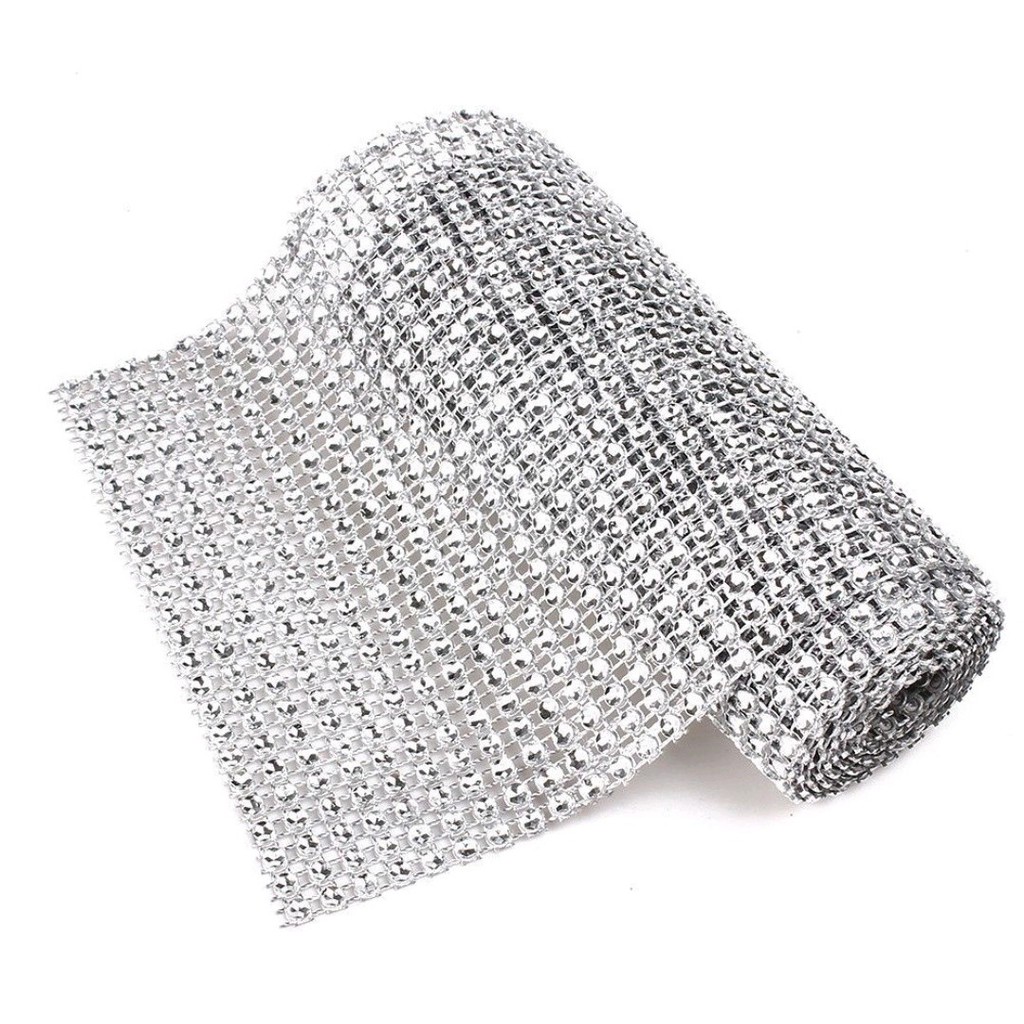 Ruy băng kim tuyến hạt đá trang trí màu bạc D1mxR12cm