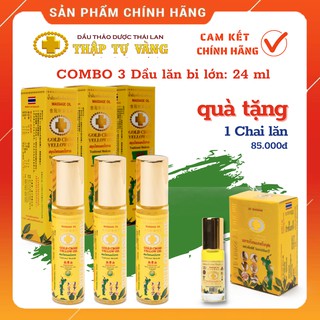 Combo 3 Dầu THẬP TỰ VÀNG Thái Lan: loại lăn lớn tặng 1 chai dầu 65.000đ CHÍNH HÃNG [GOLD CROSS YELLOW OIL THAILAND]