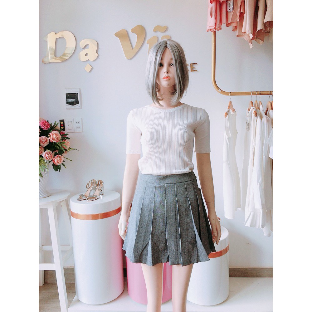 CHÂN VÁY NGẮN MÀU XÁM XẾP LY FOM SIÊU XINH