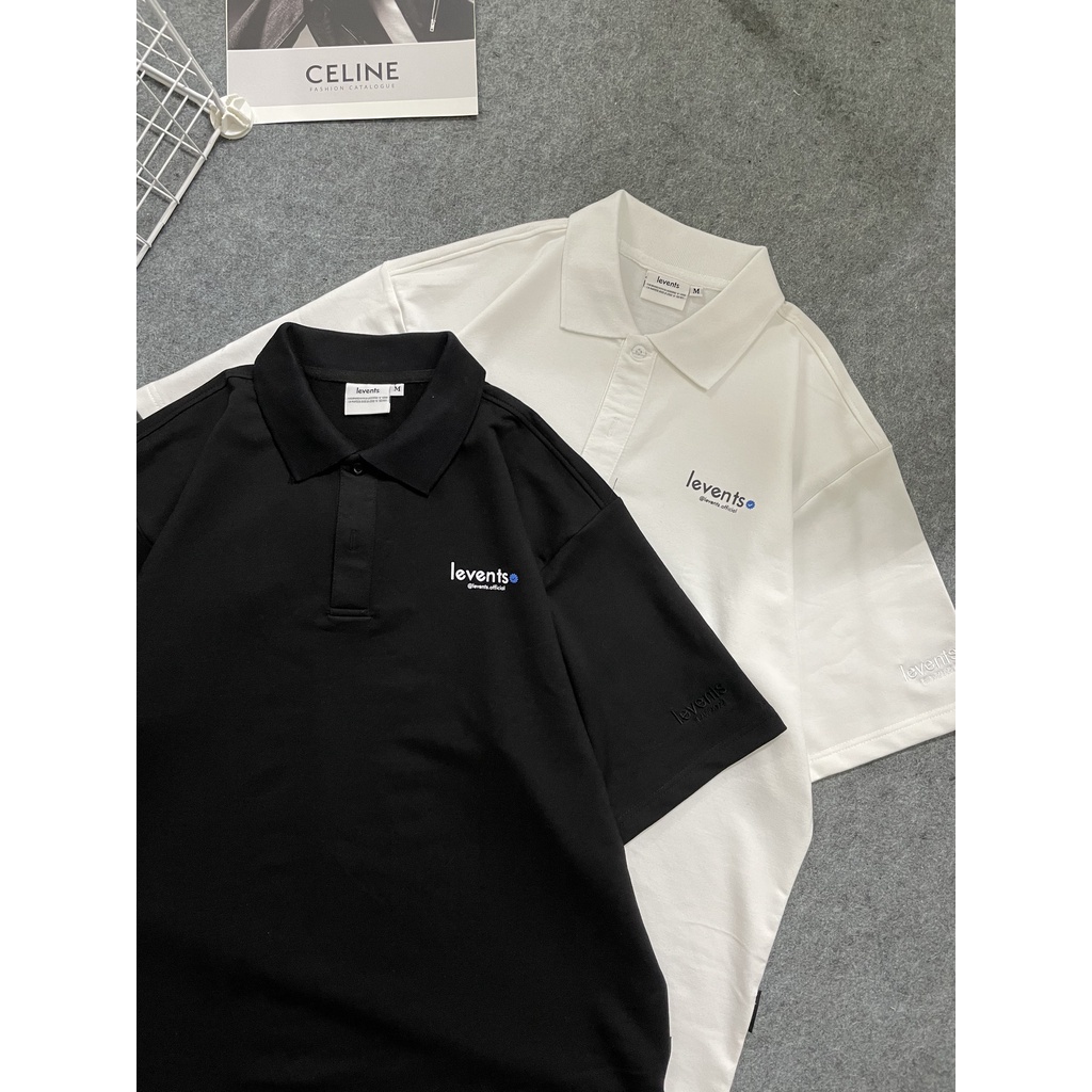 Áo polo thêu Le.vents Mini Popular tay lỡ form rộng full tag mạc Unisex nam nữ TOP STORE