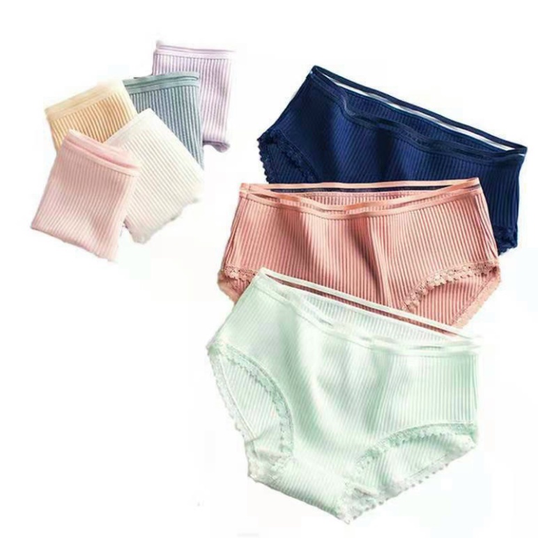 Quần Lót Nữ Quần lót Cotton gân tăm phối viền ren cạp lưới quyến rũ QL02