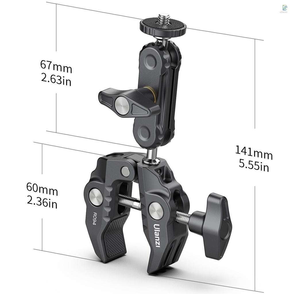 Kẹp siêu năng gắn máy ảnh Ulanzi R094 2 đầu bi hợp kim nhôm xoay 360° với đinh 1/4 ren 3/8 Inch chịu tải 1.5kg