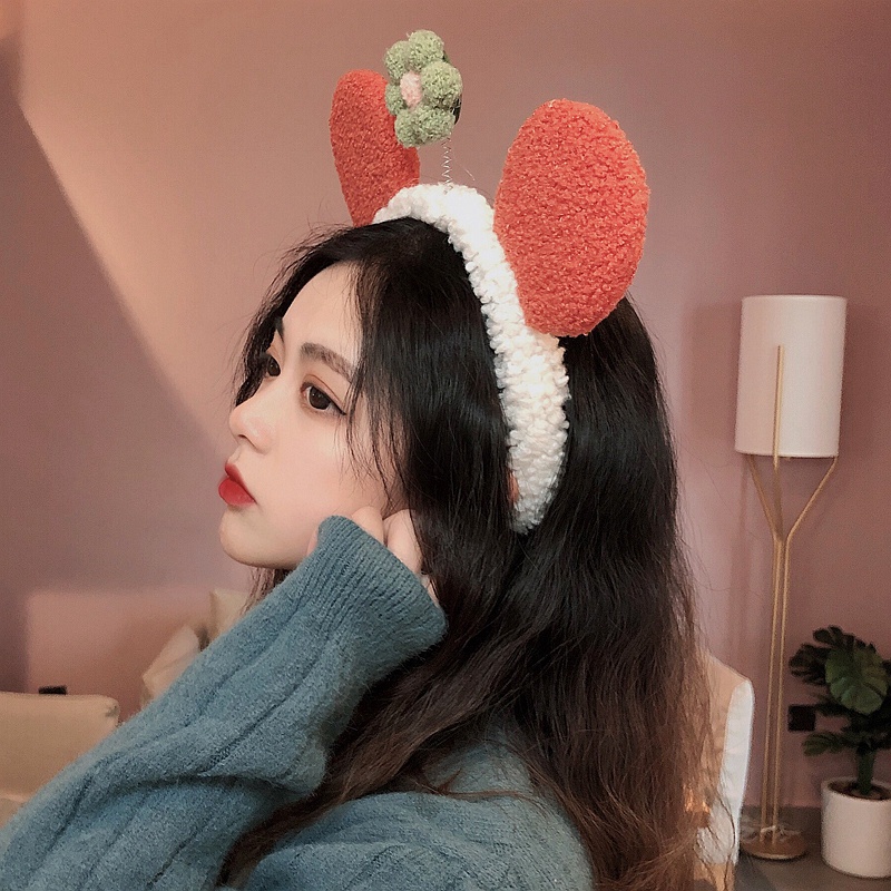 Băng đô lông cừu đính hoa tai to chống trượt thiết kế dễ thương