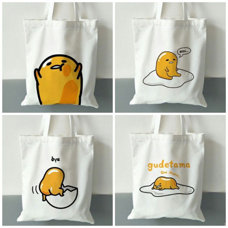 Túi Tote Đeo Vai Vải canvas In Hình Trứng gudetama Dễ Thương Cho Nữ