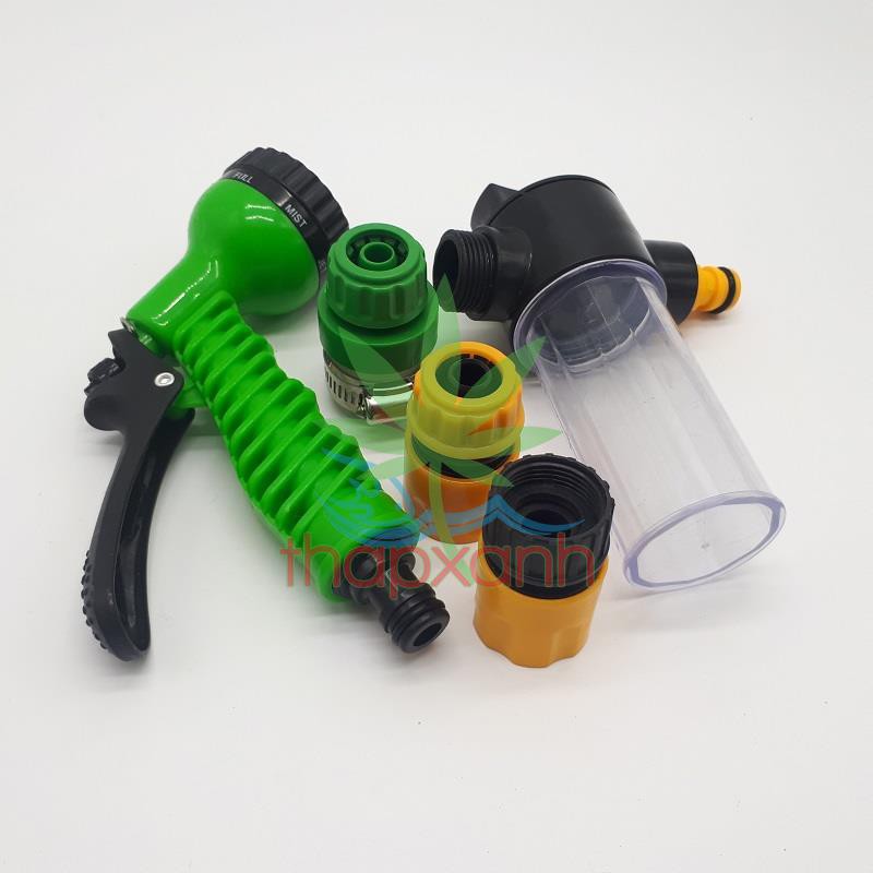 Bộ vòi xịt nước tưới cây, Rửa xe BTN-5201, Vòi 7 in 1 kèm bình xà phòng