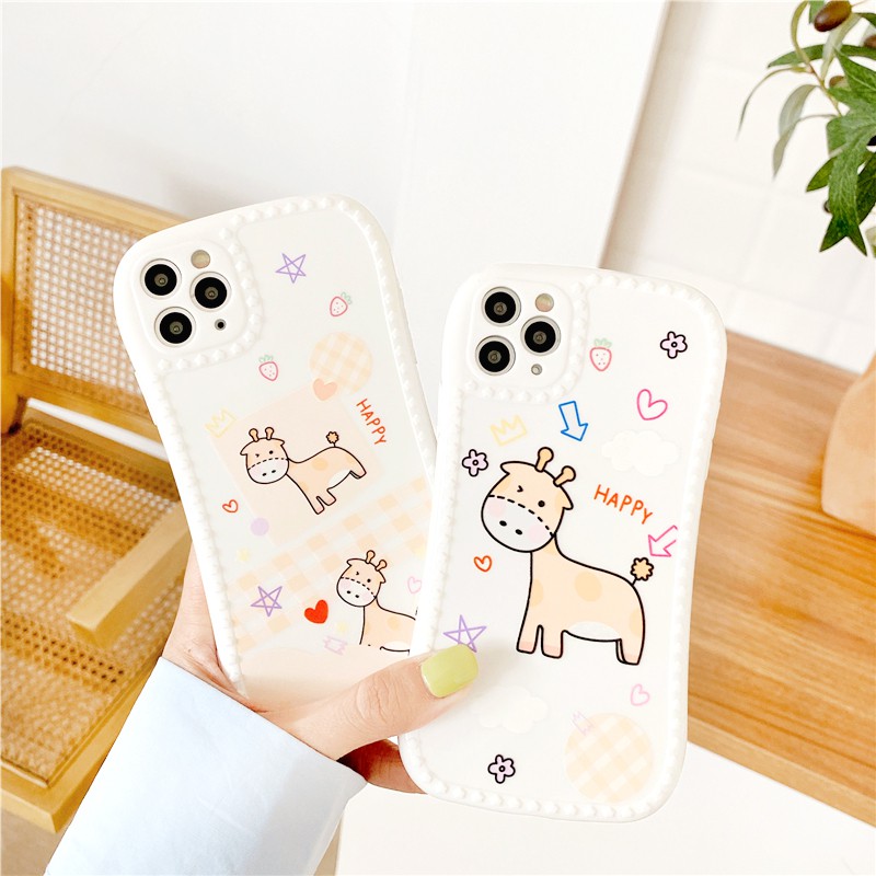 Ốp lưng iphone Hươu Happy viền nổi 3D cong  5/5s/6/6plus/6s/6splus/7/7plus/8/8plus/x/xr/xs/11/12/pro/max/plus/promax | BigBuy360 - bigbuy360.vn