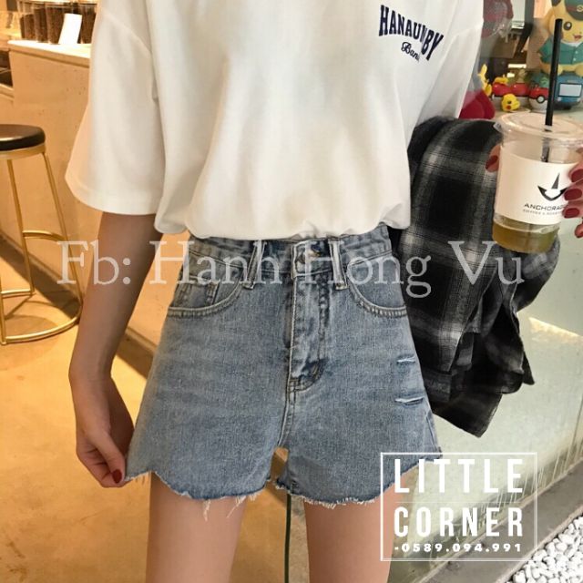 Quần short jeans lưng cao rách nhẹ ulzzang