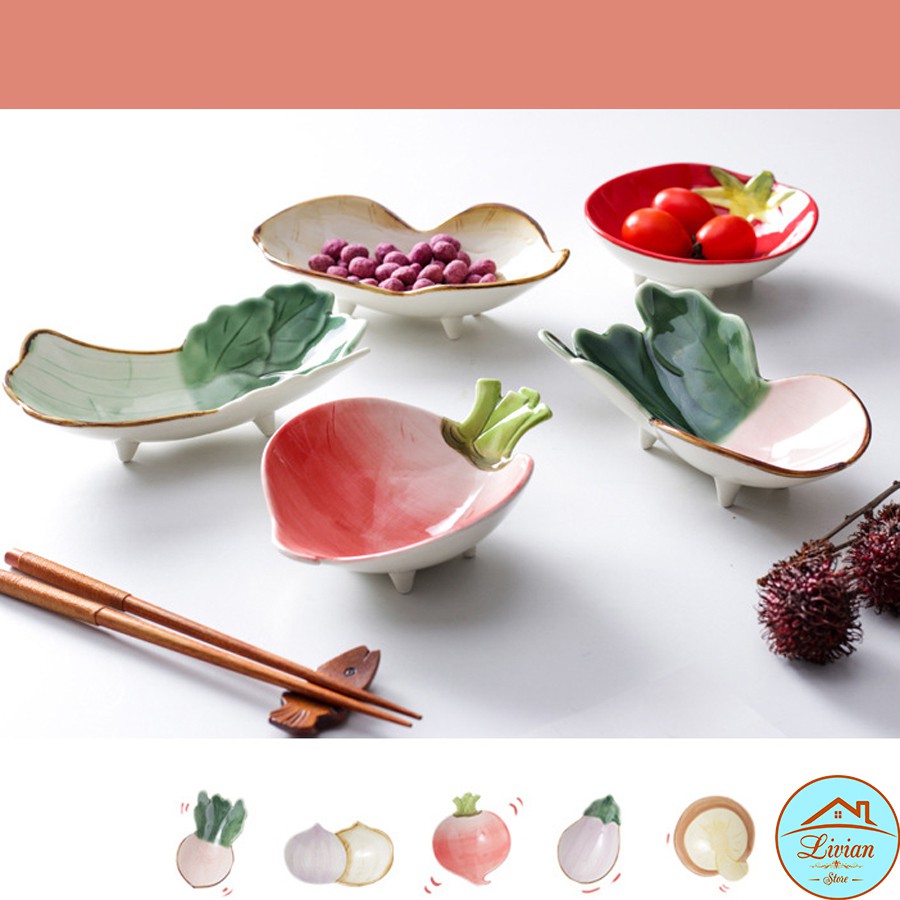 Đĩa sứ, bát sứ ăn dặm hình rau củ quả ngộ nghĩnh