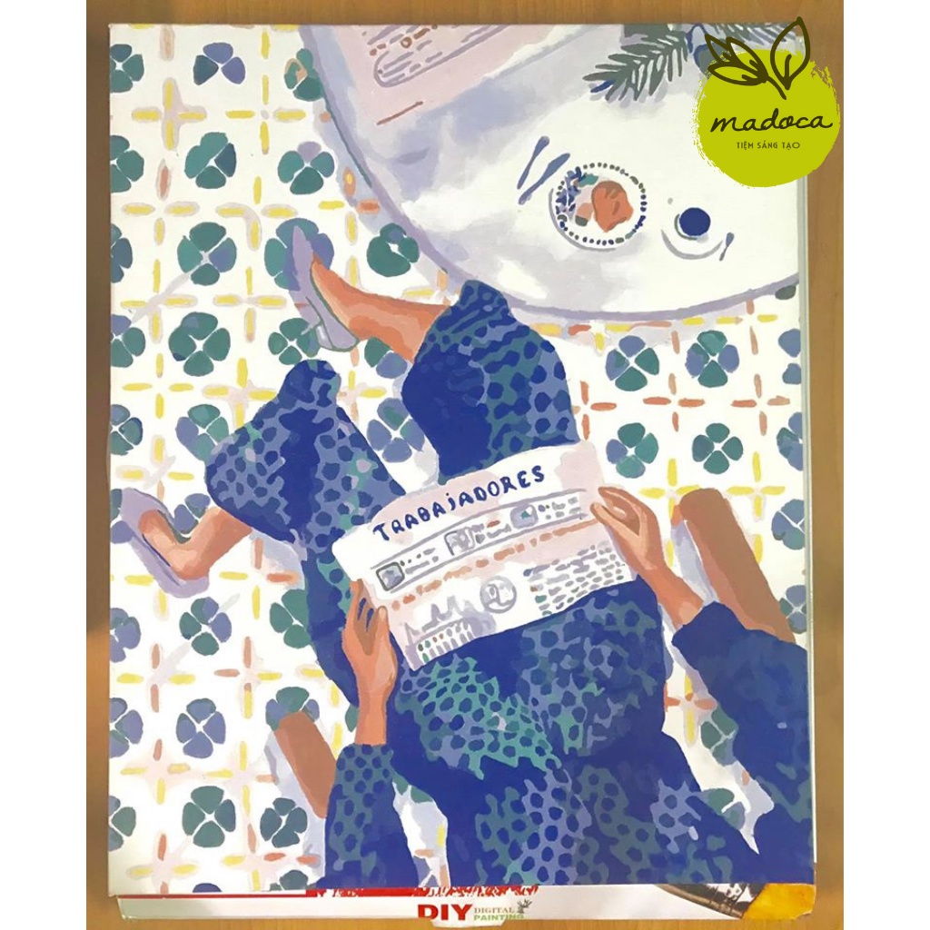 Tranh tô màu theo số hóa có khung 40x50cm Đọc Báo T919