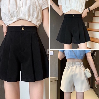 Quần short nữ xếp ly ống rộng, lưng cao, cạp chun