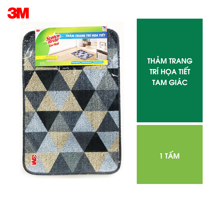 Thảm chống trượt cao cấp Scotch Brite 3M 40x60cm đa năng, lấy bụi hiệu quả, thấm hút nước tốt, hoạ tiết tam giác