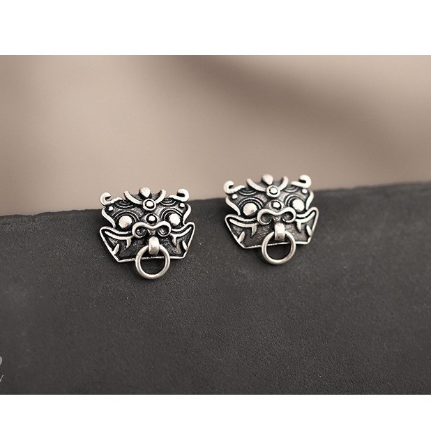 Bông tai, Khuyên tai nữ bạc thiết kế mặt tỳ hưu độc đáo, cá tính, unisex KN29 | TRANG SỨC BẠC HARMONY