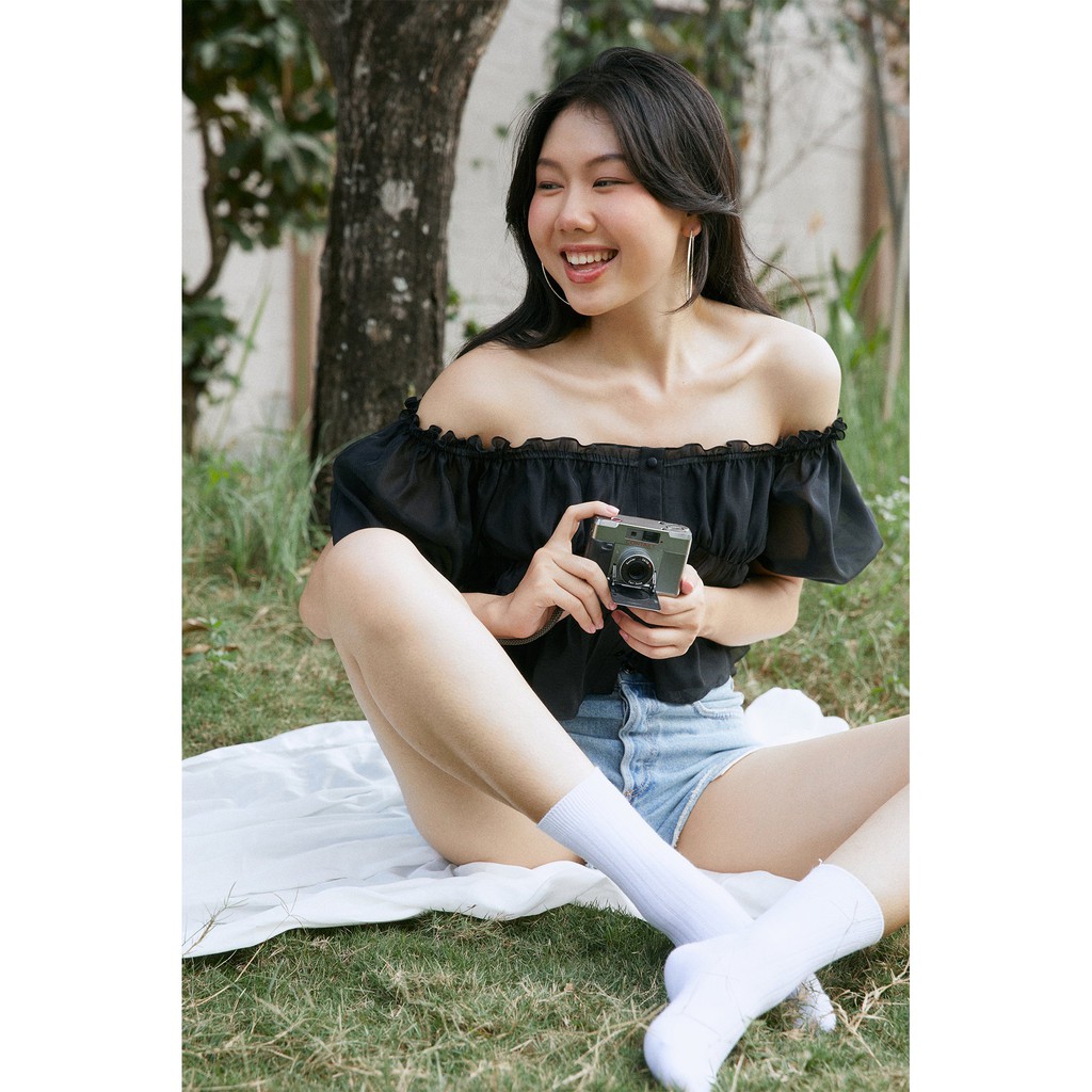 TheBlueTshirt - Áo Kiểu Tay Phồng Màu Đen - Mary Jane Top - Black
