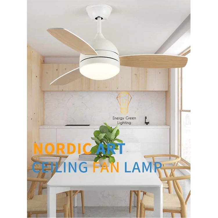 Quạt Trần Gỗ Energy Green Lighting 3 Cánh QT-10632 Phong Cách Bắc Âu Tích Hợp Đèn Chiếu Sáng - Điều Khiển Từ Xa