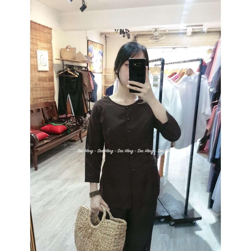 ️ BỘ đồ đi lễ   # áo bà ba nâu # set trang phục truyền thống # áo lam đi chùa đi chơi -  PHÁP PHỤC SEN HỒNG B15 Nâu