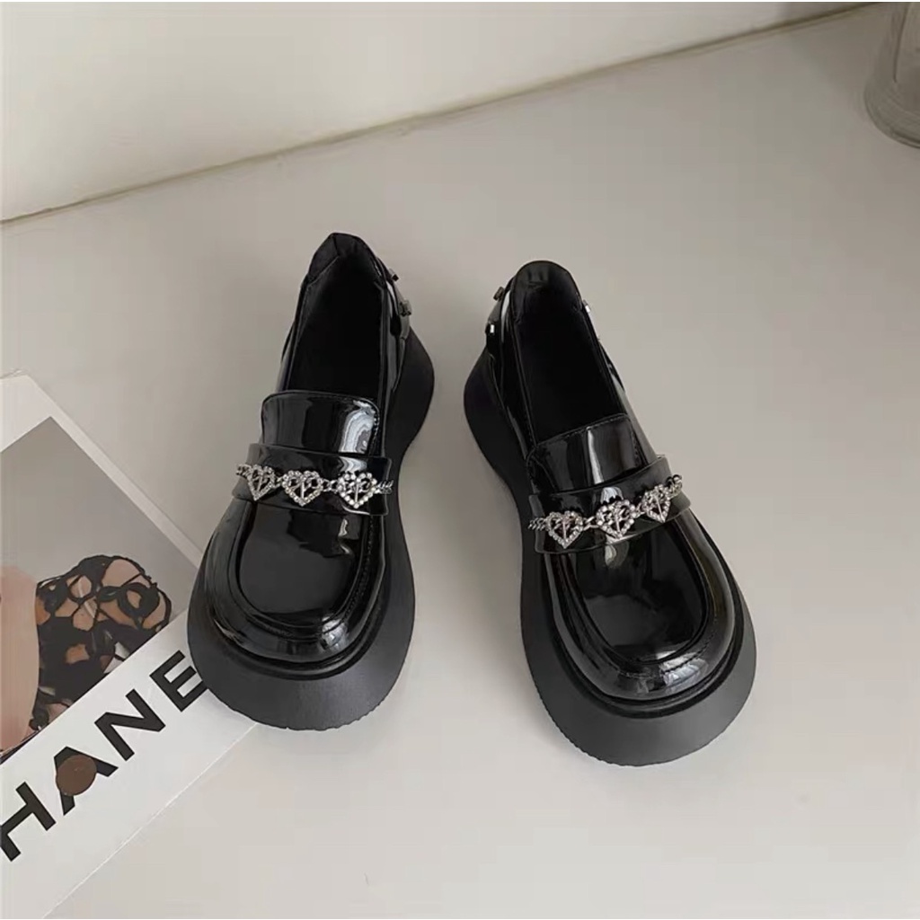 Giày da nữ Mary Jane độn đế đính đá dễ thương