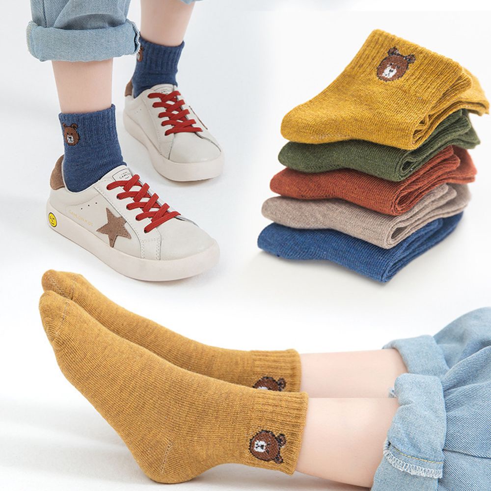 Bộ 10 đôi vớ cotton cổ ngắn thêu hình gấu hoạt họa dễ thương dành cho bạn gái