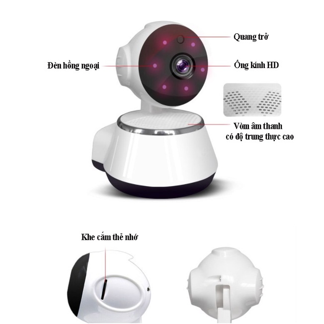 Camera Không Dây Thông Minh 360°, IP Wifi V380 Pro Full HD 1080p - Đàm Thoại 2 Chiều - Phát Hiện Chuyển Động - BH 15T