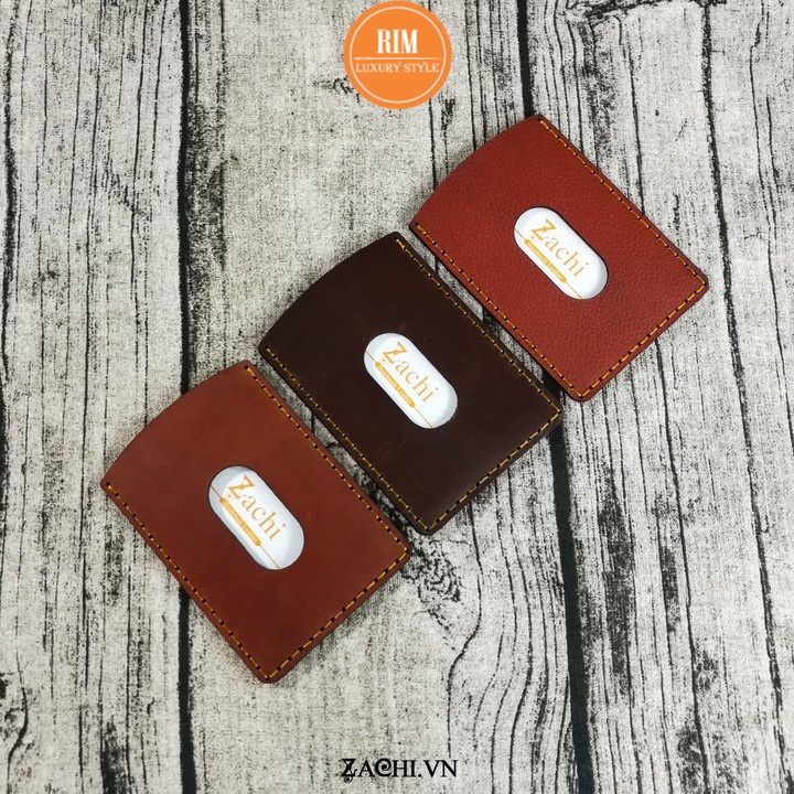 Ví đựng namecard da bò thật cao cấp khâu tay thủ công Nâu/Nâu đỏ NC - RIM