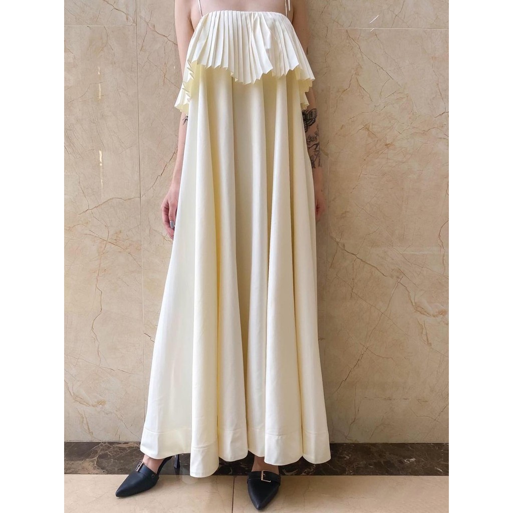 Đầm maxi dài 2 dây cột nơ dập li cao cấp