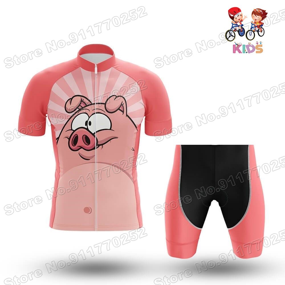 Bộ Quần Áo Chạy Xe Đạp Họa Tiết Chú Heo Hoạt Hình Vui Nhộn Cho Bé Trai Và Gái