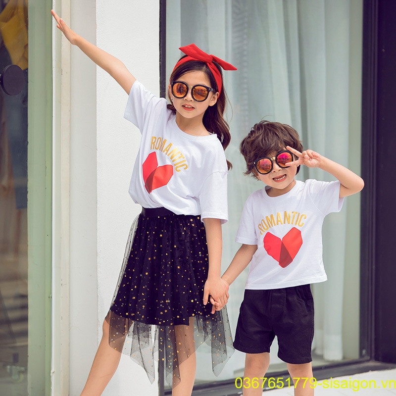 Áo Thun Gia Đình Romantic Trái Tim Đồng phục gia đình 3/4/5 người, áo thun nhóm giá rẻ thun cotton mát mịn, không nhăng