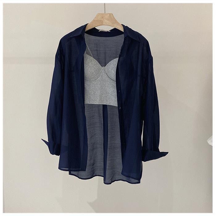 Áo Sơ Mi Chống Nắng Tay Dài Dáng Rộng Cài Nút Bên Hông Phong Cách Hàn Quốc Thời Trang Xuân Hè Cho Nữ