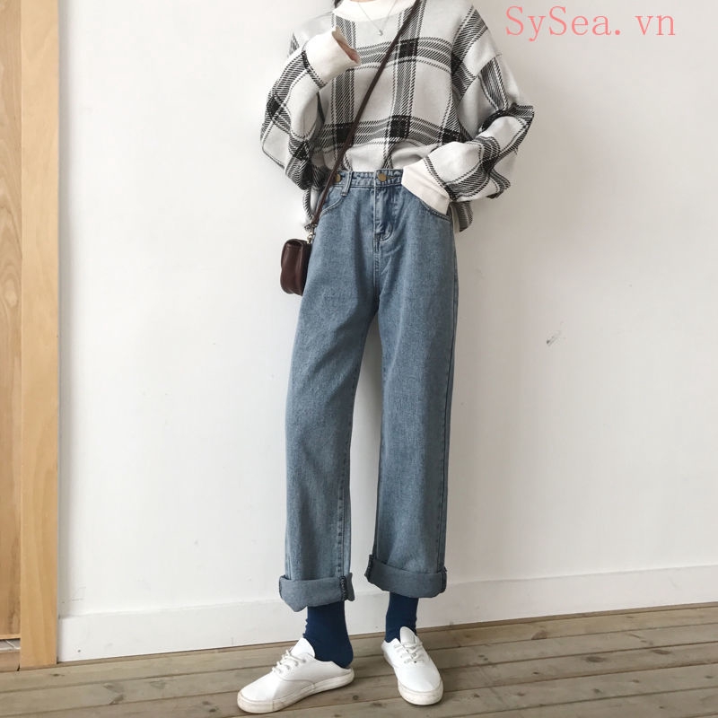 Quần Jeans Dài Ống Rộng Thời Trang Dành Cho Nữ
