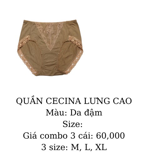 COMBO 3 QUẦN LÓT COTTON PHỐI REN LƯNG CAO CECINA