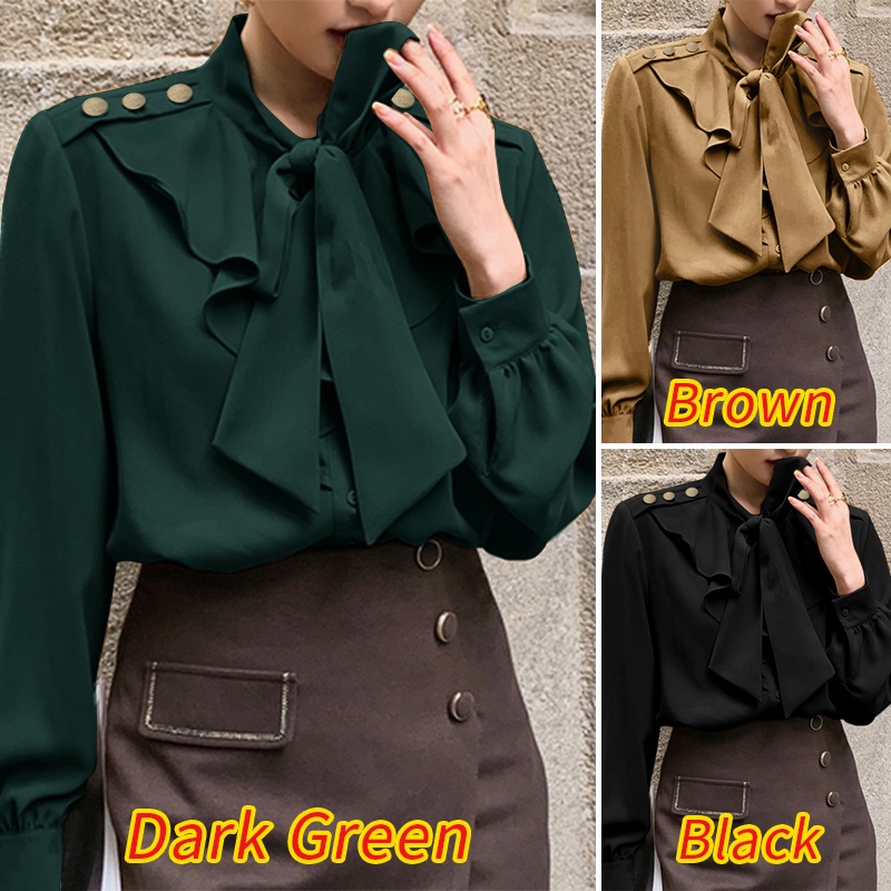 Áo kiểu Zanzea tay dài cổ thắt nơ thời trang cho nữ