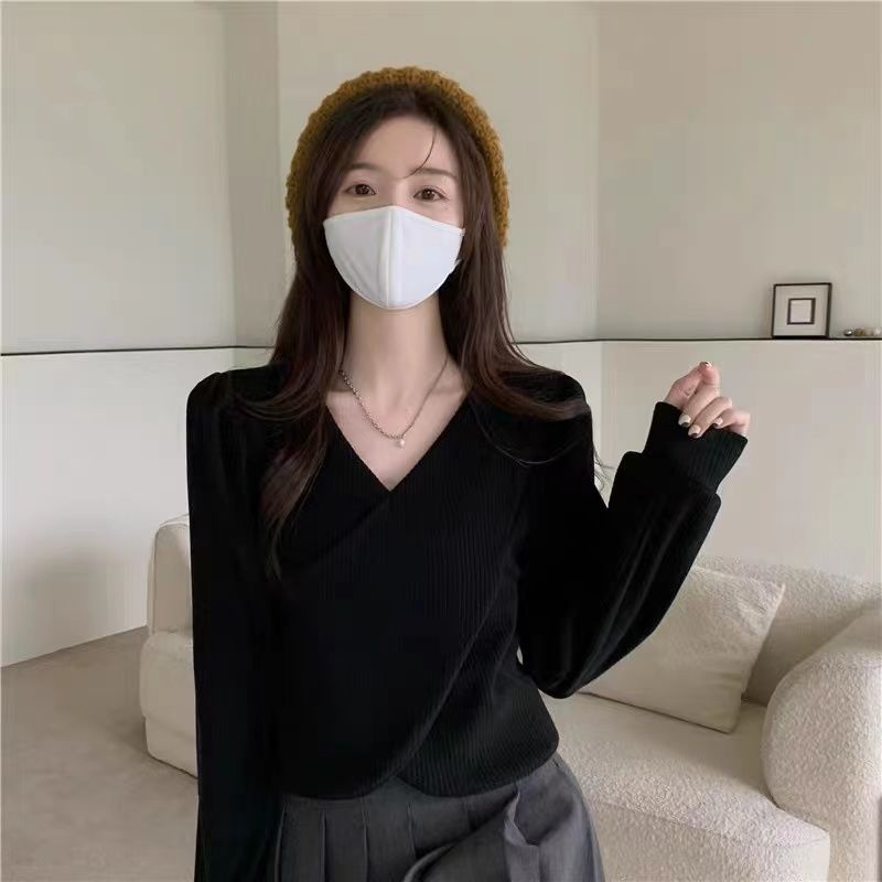 COZOK Áo Thun Tay Dài Cổ Chữ v Thời Trang Dễ Phối Đồ