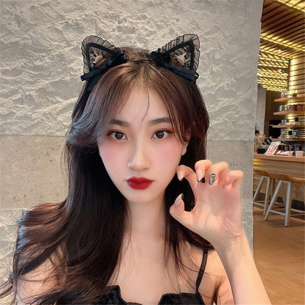 Băng Đô Tai Mèo Phối Ren Dễ Thương Dành Cho Tuổi Teen