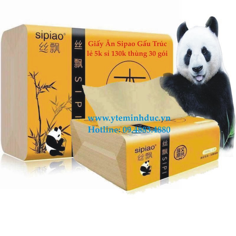 Giấy Ăn Gấu Trúc Loại Đủ Sipiao - Siêu Thấm Nước - Siêu Dai - Giá Siêu Rẻ - Gói 300 tờ - Thùng 30 Gói