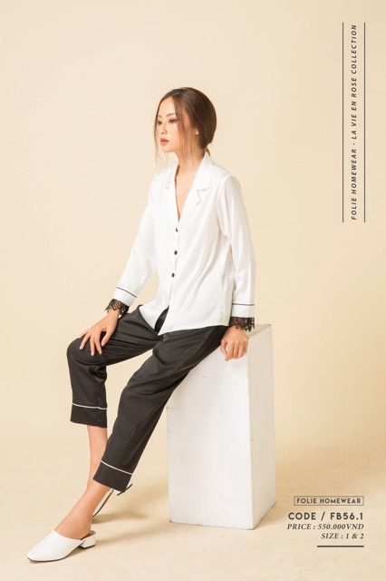 Folie Homewear đồ mặc nhà áo dài tay có ren quần dài FB56.1