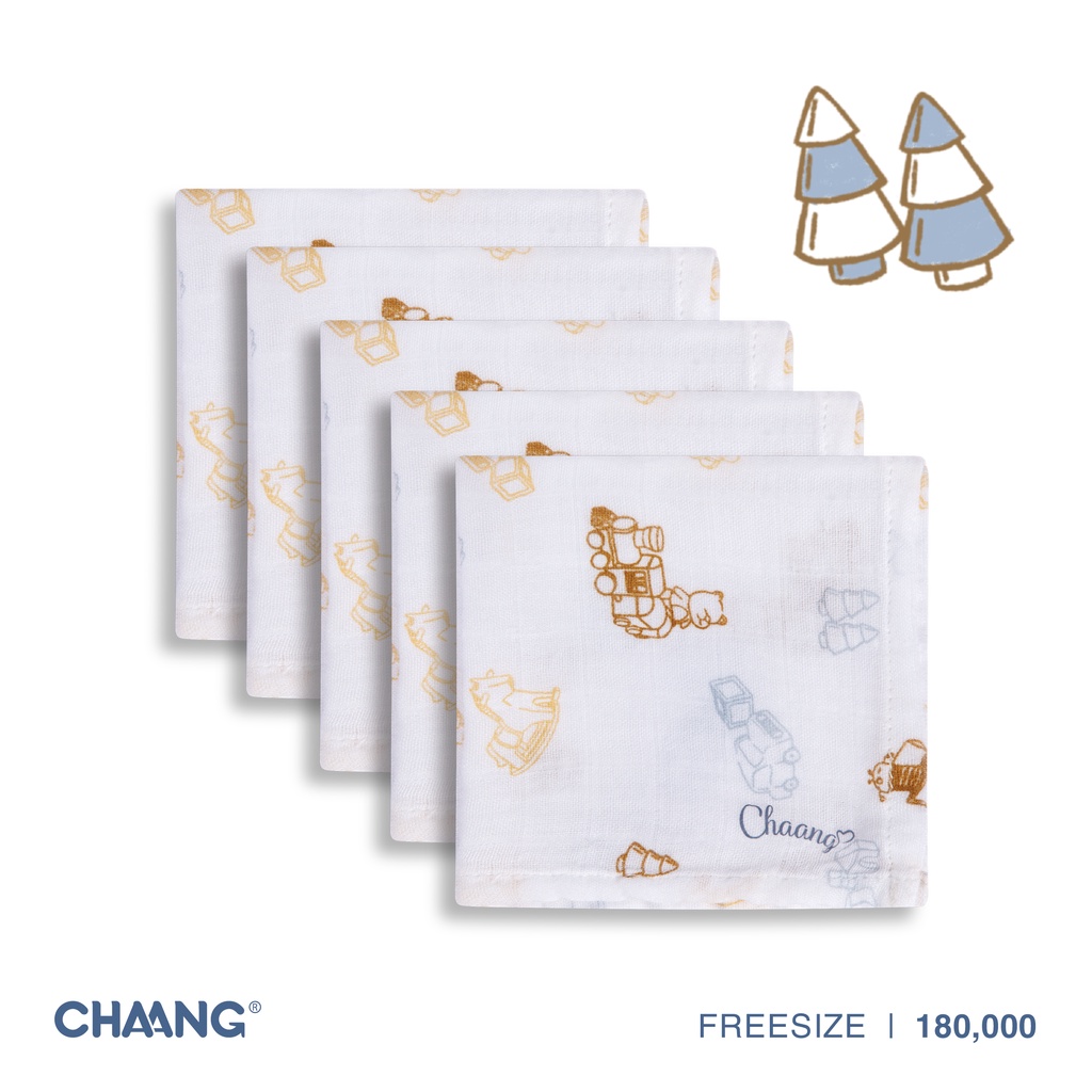 [CHAANG]Set 5 khăn sữa cho bé Chaang voi gỗ