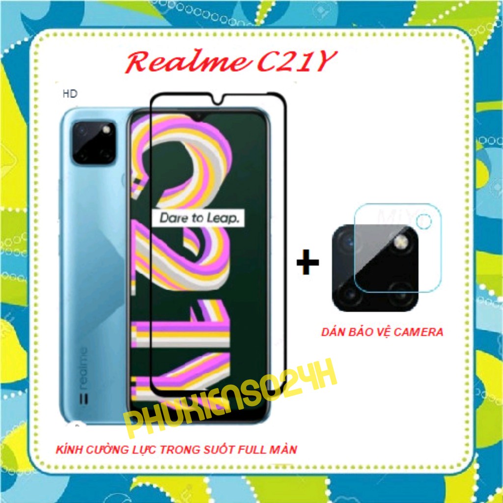 Realme C21Y - Combo Kính Cường Lực Full Màn Hình Realme C21Y + Dán bảo vệ camera cho Realme C21Y