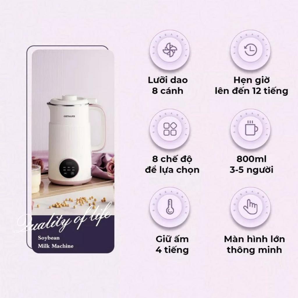 SALE Máy Làm Sữa Hạt Mini 0,8 Lít, Chế Độ Hẹn Giờ, Đa Chức Năng Công Suất 600W Dùng Nấu Cháo, Đun Nước, Xay Sinh Tố